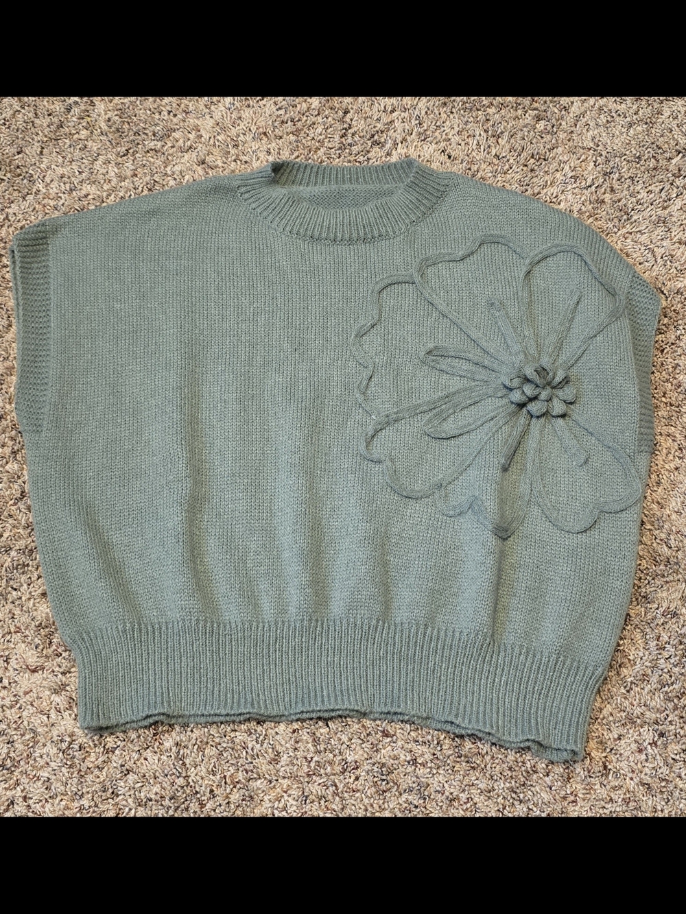 SHEIN Sage Green Crewneck Sweater with Floral Applique NWOT